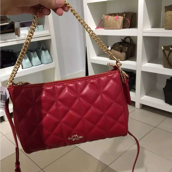 Coach quilted diamond crossbody bag NWT leather red color - Picture 12 of 12